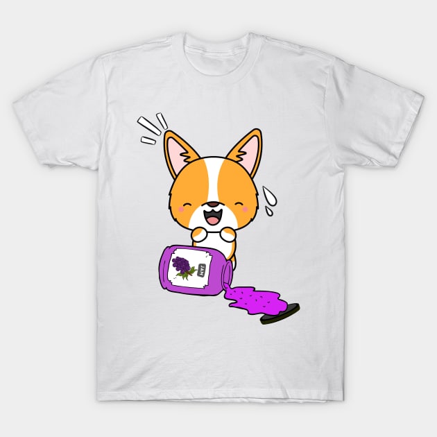 Naughty Corgi Spills a jar of grape jam! T-Shirt by Pet Station